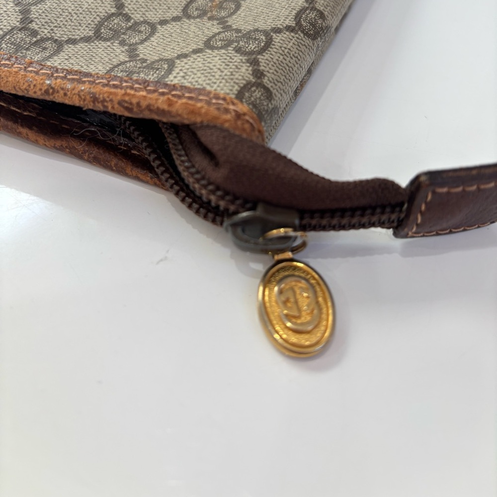 Gucci Vintage GG Supreme Monogram Canvas Shoulder Tote Brown Leather Trim Italy - Picture 4 of 10
